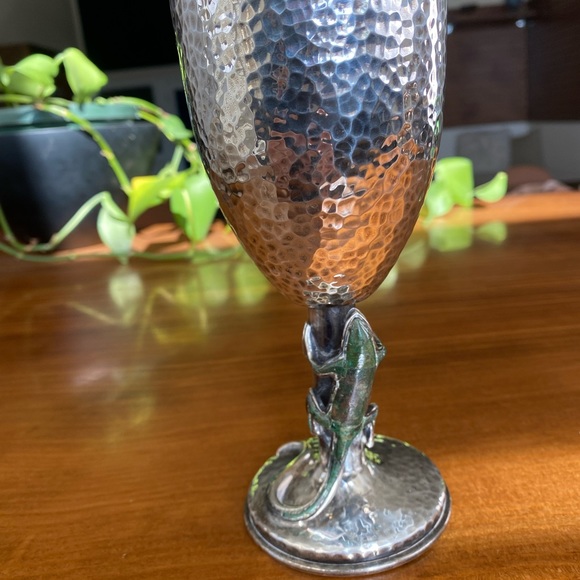 Vintage EMILIA CASTILLO Mexican Lizard Hammered Silver Plate Wine Goblet Cup - Picture 2 of 4